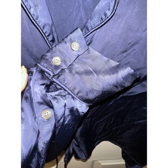 Aritzia Wilfred Tie Front Blouse Medium Blue Satin Cropped Button Romantic fairy - Picture 6 of 8